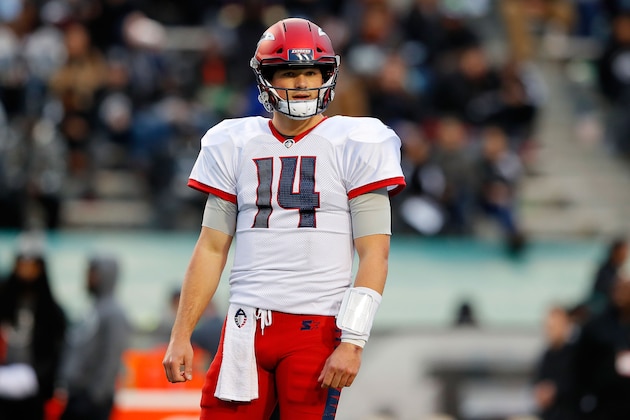 BIRMINGHAM, ALABAMA - FEBRUARY 10:  Christian Hackenberg #14 of Memphis Express looks to the sideline during an Alliance of American Football game against the Birmingham Iron at Legion Field on February 10, 2019 in Birmingham, Alabama. (Photo by Kevin C. Cox/AAF/Getty Images)