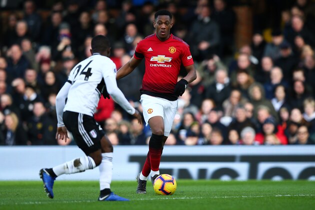 LONDON, ENGLAND - FEBRUARY 09: Anthony Martial of Manchester United in action during the Premier League match between Fulham FC and Manchester United at Craven Cottage on February 9, 2019 in London, United Kingdom. (Photo by Craig Mercer/MB Media/Getty Images)