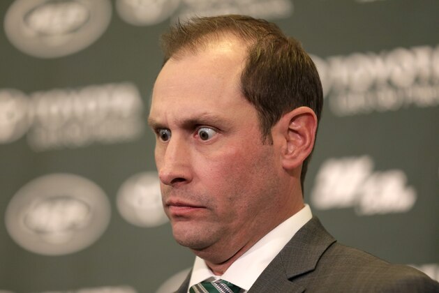 New York Jets head coach Adam Gase speaks during a news conference in Florham Park, N.J., Monday, Jan. 14, 2019. The Jets coach was formally introduced at the team's facility, and social media was quickly abuzz. No, not with his vision for the team or where he sees quarterback Sam Darnold’s progress going. It was all about Gase's eyes, which were intensely focused at times throughout the nearly 20-minute news conference. (AP Photo/Seth Wenig)