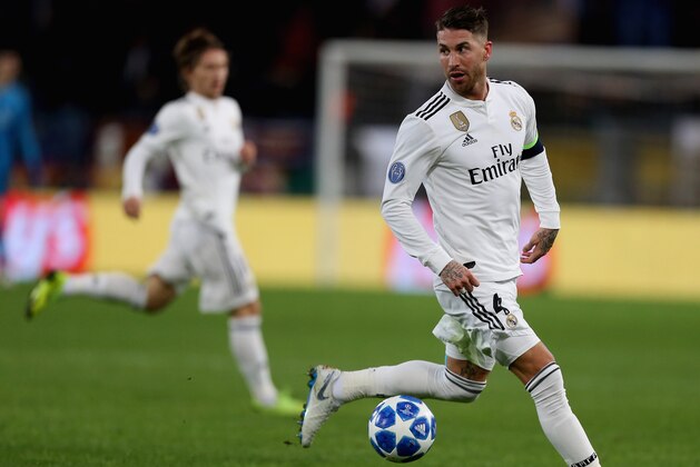 ROME, ITALY - NOVEMBER 27:  Sergio Ramos of Real Madrid in action during the group G match of the UEFA Champions League between AS Roma and Real Madrid at Stadio Olimpico on November 27, 2018 in Rome, Italy.  (Photo by Paolo Bruno/Getty Images)