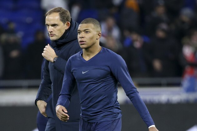 LYON, FRANCE - FEBRUARY 3: Coach of PSG Thomas Tuchel, Kylian Mbappe of PSG following the french Ligue 1 match between Olympique Lyonnais (OL, Lyon) and Paris Saint-Germain (PSG) at Groupama Stadium on February 3, 2019 in Decines near Lyon, France. (Photo by Jean Catuffe/Getty Images)