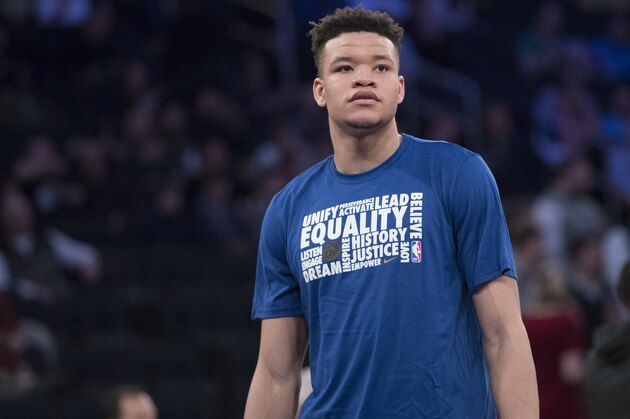 New York Knicks forward Kevin Knox warms up before the start of an NBA basketball game against the Boston Celtics, Friday, Feb. 1, 2019, at Madison Square Garden in New York. (AP Photo/Mary Altaffer)