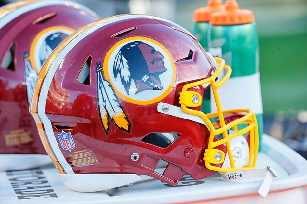 NASHVILLE, TN - DECEMBER 22:  Washington Redskins helmets sit on the sideline during a game against the Tennessee Titans at Nissan Stadium on December 22, 2018 in Nashville, Tennessee.  (Photo by Frederick Breedon/Getty Images)