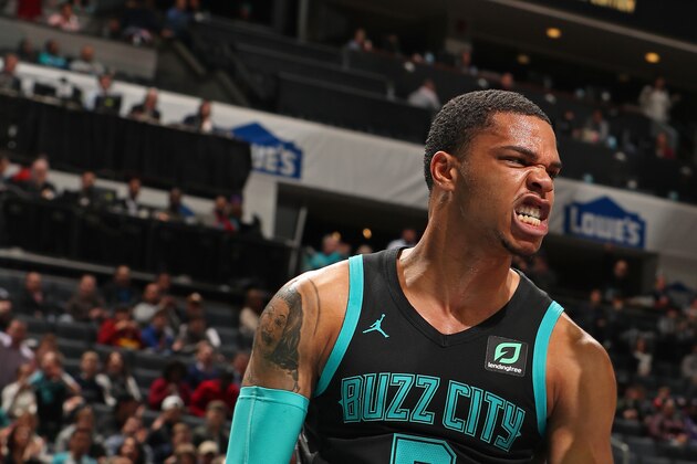 CHARLOTTE, NC - JANUARY 17: Miles Bridges #0 of the Charlotte Hornets yells and celebrates after a dunk during the game against the Sacramento Kings on January 17, 2019 at Spectrum Center in Charlotte, North Carolina. NOTE TO USER: User expressly acknowledges and agrees that, by downloading and or using this photograph, User is consenting to the terms and conditions of the Getty Images License Agreement.  Mandatory Copyright Notice:  Copyright 2019 NBAE (Photo by Kent Smith/NBAE via Getty Images)