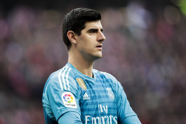 MADRID, SPAIN - FEBRUARY 9: Thibaut Courtois of Real Madrid during the La Liga Santander  match between Atletico Madrid v Real Madrid at the Estadio Wanda Metropolitano on February 9, 2019 in Madrid Spain (Photo by David S. Bustamante/Soccrates/Getty Images)
