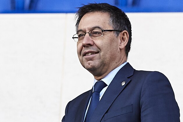 BARCELONA, SPAIN - JANUARY 22: FC Barcelona president Josep Maria Bartomeu during Kevin-Prince Boateng's unveiling at Nou Camp on January 22, 2019 in Barcelona, Spain. (Photo by Pedro Salado/Quality Sport Images/Getty Images)