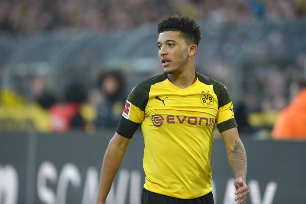 DORTMUND, GERMANY - FEBRUARY 09: Jadon Sancho of Borussia Dortmund looks on during the Bundesliga match between Borussia Dortmund and TSG 1899 Hoffenheim at Signal Iduna Park on February 9, 2019 in Dortmund, Germany. (Photo by TF-Images/TF-Images via Getty Images)