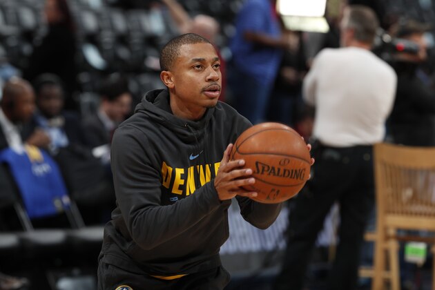 Denver Nuggets guard Isaiah Thomas (0) in the first half of an NBA basketball game Friday, Feb. 1, 2019, in Denver. (AP Photo/David Zalubowski)