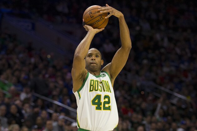 PHILADELPHIA, PA - FEBRUARY 12: Al Horford #42 of the Boston Celtics shoots the ball against the Philadelphia 76ers in the second quarter at the Wells Fargo Center on February 12, 2019 in Philadelphia, Pennsylvania.  NOTE TO USER: User expressly acknowledges and agrees that, by downloading and or using this photograph, User is consenting to the terms and conditions of the Getty Images License Agreement.(Photo by Mitchell Leff/Getty Images)