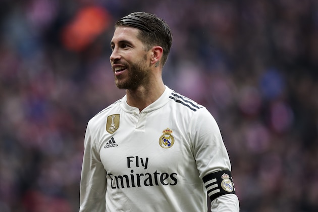 MADRID, SPAIN - FEBRUARY 9: Sergio Ramos of Real Madrid during the La Liga Santander  match between Atletico Madrid v Real Madrid at the Estadio Wanda Metropolitano on February 9, 2019 in Madrid Spain (Photo by David S. Bustamante/Soccrates/Getty Images)