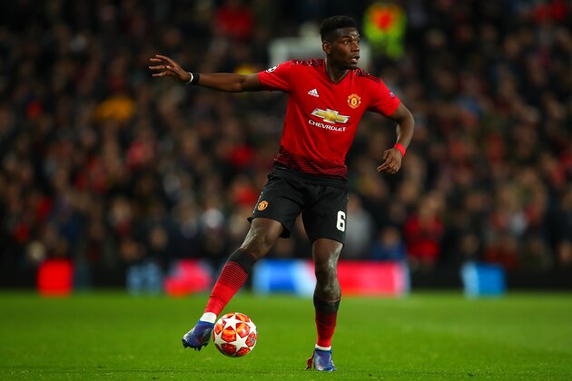 MANCHESTER, ENGLAND - FEBRUARY 12: Paul Pogba of Manchester United during the UEFA Champions League Round of 16 First Leg match between Manchester United and Paris Saint-Germain at Old Trafford on February 12, 2019 in Manchester, England. (Photo by Robbie Jay Barratt - AMA/Getty Images)