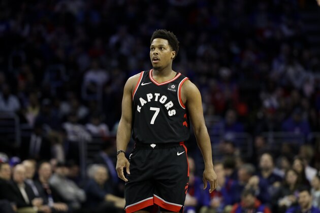 Toronto Raptors' Kyle Lowry in a action during an NBA basketball game against the Philadelphia 76ers, Tuesday, Feb. 5, 2019, in Philadelphia. (AP Photo/Matt Slocum)