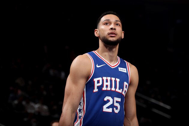 NEW YORK, NY - FEBRUARY 13: Ben Simmons #25 of the Philadelphia 76ers looks on during a game against the New York Knicks on February 13, 2019 at Madison Square Garden in New York City, New York.  NOTE TO USER: User expressly acknowledges and agrees that, by downloading and or using this photograph, User is consenting to the terms and conditions of the Getty Images License Agreement. Mandatory Copyright Notice: Copyright 2019 NBAE  (Photo by Nathaniel S. Butler/NBAE via Getty Images)