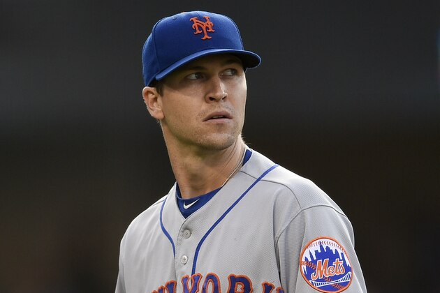 New York Mets starting pitcher Jacob deGrom in action during the third inning of a baseball game against the Los Angeles Dodgers in Los Angeles, Monday, Sept. 3, 2018. (AP Photo/Kelvin Kuo)