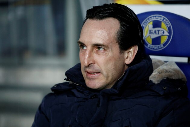 BARYSAW, BELARUS - FEBRUARY 14: Arsenal head coach Unai Emery looks on during the UEFA Europa League Round of 32 First Leg match between BATE Borisov and Arsenal at Borisov-Arena on February 14, 2019 in Borisov, Belarus. (Photo by MB Media/Getty Images)