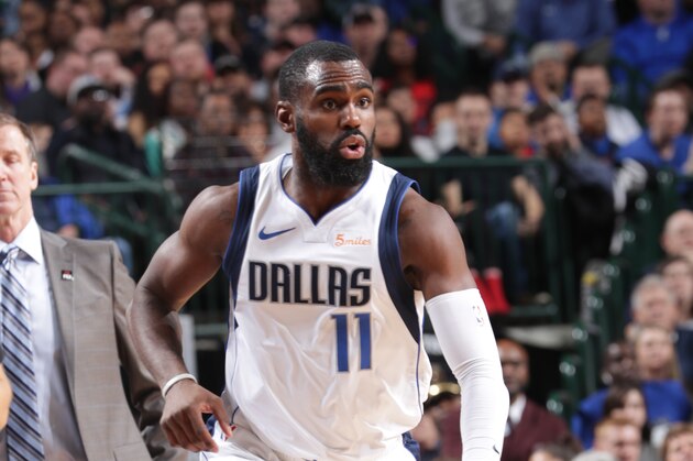 DALLAS, TX - FEBRUARY 10: Tim Hardaway Jr. #11 of the Dallas Mavericks handles the ball against the Portland Trail Blazers on February 10, 2019 at the American Airlines Center in Dallas, Texas. NOTE TO USER: User expressly acknowledges and agrees that, by downloading and or using this photograph, User is consenting to the terms and conditions of the Getty Images License Agreement. Mandatory Copyright Notice: Copyright 2019 NBAE (Photo by Glenn James/NBAE via Getty Images)