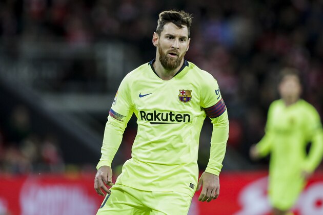 BILBAO, SPAIN - FEBRUARY 10: Lionel Messi of FC Barcelona during the La Liga Santander  match between Athletic de Bilbao v FC Barcelona at the Estadio San Mames on February 10, 2019 in Bilbao Spain (Photo by David S. Bustamante/Soccrates/Getty Images)