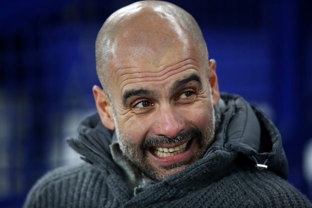 LIVERPOOL, ENGLAND - FEBRUARY 06: Josep Guardiola, Manager of Manchester City reacts during the Premier League match between Everton FC and Manchester City at Goodison Park on February 06, 2019 in Liverpool, United Kingdom. (Photo by Clive Brunskill/Getty Images)