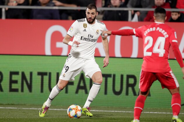 GIRONA, SPAIN - JANUARY 31: Karim Benzema of Real Madrid  during the Spanish Copa del Rey  match between Girona v Real Madrid at the Estadi Municipal Montilivi on January 31, 2019 in Girona Spain (Photo by Jeroen Meuwsen/Soccrates/Getty Images)
