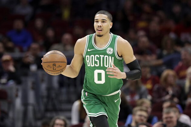 Boston Celtics' Jayson Tatum drives to the basket against the Cleveland Cavaliers in the first half of an NBA basketball game, Tuesday, Feb. 5, 2019, in Cleveland. (AP Photo/Tony Dejak)