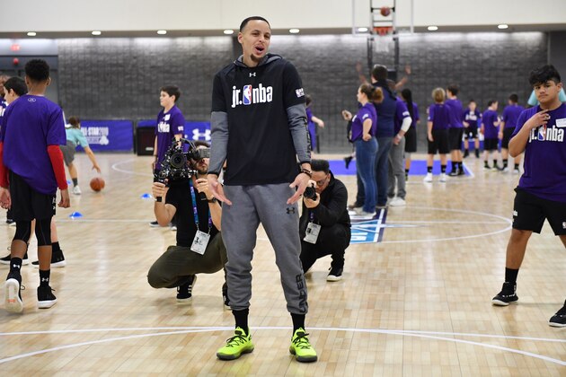 CHARLOTTE, NC - FEBRUARY 15: Stephen Curry #30 of the Golden State Warriors interacts during the Jr. NBA Day Presented by Under Armour on February 15, 2019 at Charlotte Convention Center in Charlotte, North Carolina. NOTE TO USER: User expressly acknowledges and agrees that, by downloading and or using this photograph, User is consenting to the terms and conditions of the Getty Images License Agreement.  Mandatory Copyright Notice:  Copyright 2019 NBAE (Photo by Jesse D. Garrabrant/NBAE via Getty Images)