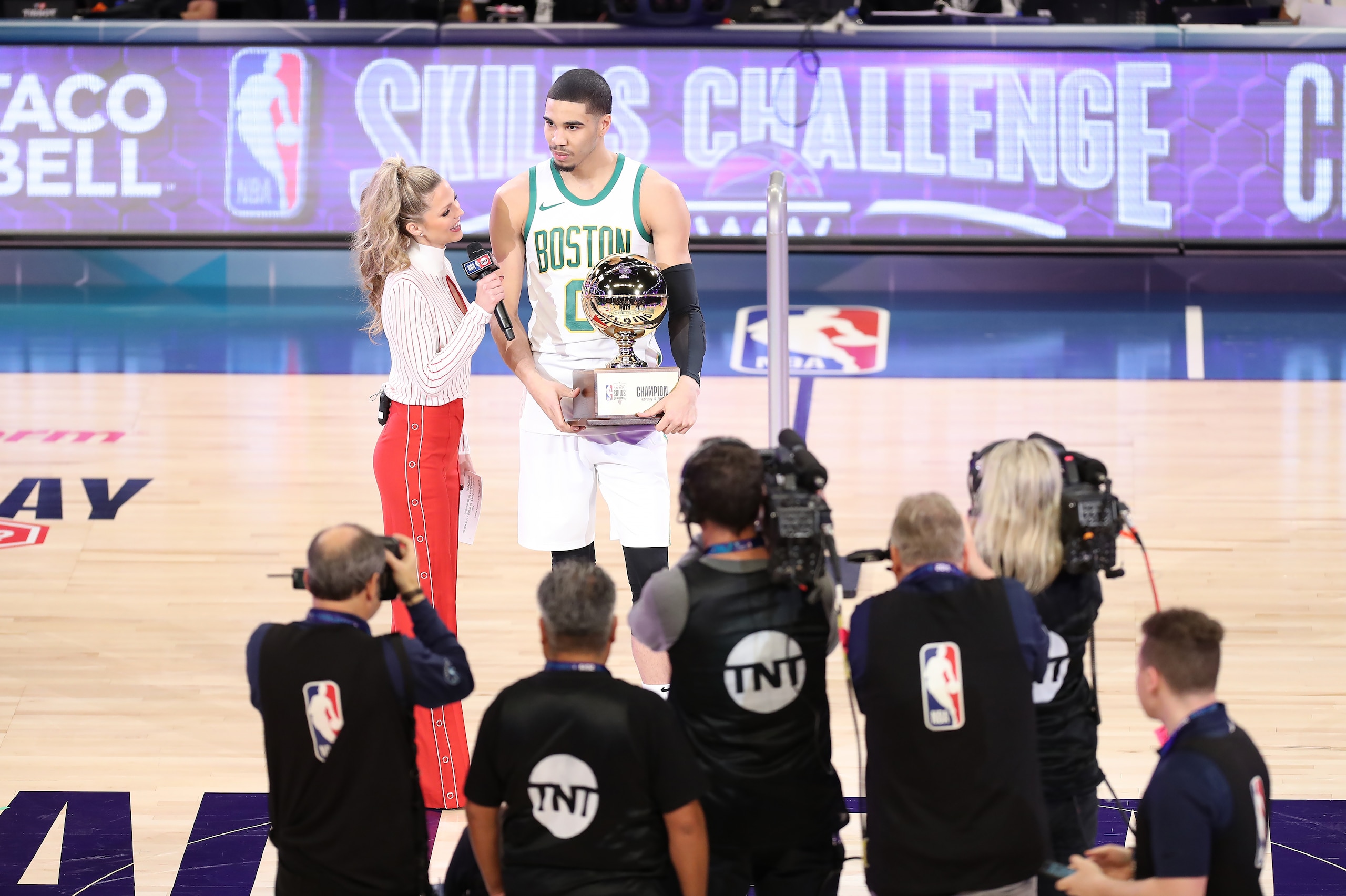 CHARLOTTE, NC - FEBRUARY 16: Jayson Tatum #0 of the Boston Celtics wins the 2019 Taco Bill Skills Challenge during the 2019 Taco Bell Skills Challenge as part of the State Farm All-Star Saturday Night on February 16, 2019 at the Spectrum Center in Charlotte, North Carolina. NOTE TO USER: User expressly acknowledges and agrees that, by downloading and/or using this photograph, user is consenting to the terms and conditions of the Getty Images License Agreement. Mandatory Copyright Notice: Copyright 2019 NBAE (Photo by Kent Smith/NBAE via Getty Images) CHARLOTTE, NC - FEBRUARY 16: Jayson Tatum #0 of the Boston Celtics wins the 2019 Taco Bill Skills Challenge during the 2019 Taco Bell Skills Challenge as part of the State Farm All-Star Saturday Night on February 16, 2019 at the Spectrum Center in Charlotte, North Carolina. NOTE TO USER: User expressly acknowledges and agrees that, by downloading and/or using this photograph, user is consenting to the terms and conditions of the Getty Images License Agreement. Mandatory Copyright Notice: Copyright 2019 NBAE (Photo by Kent Smith/NBAE via Getty Images)