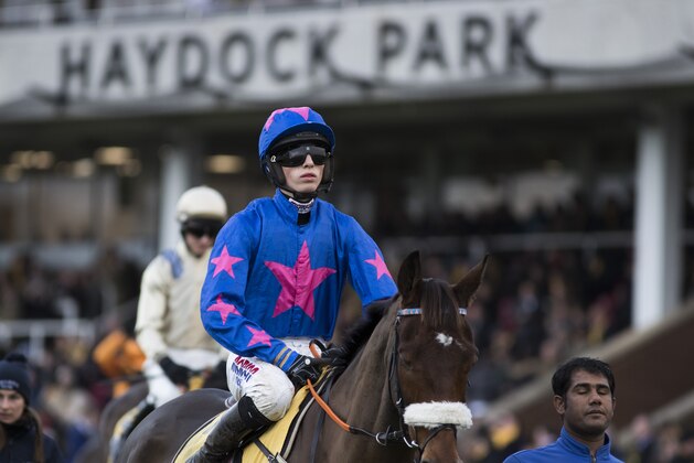 HAYDOCK, ENGLAND - NOVEMBER 25:  Cue Card ridden by Harry Cobden in the Parade Ring before the Betfair Chase on November 25, 2017 in Haydock, England. (Photo by Mark Robinson/Getty Images)