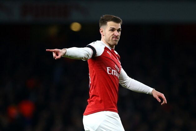 LONDON, ENGLAND - JANUARY 25: Aaron Ramsey of Arsenal gestures during the FA Cup 4th round match between Arsenal and Manchester United at The Emirates Stadium on January 25, 2019 in London, United Kingdom. (Photo by Chloe Knott - Danehouse/Getty Images)