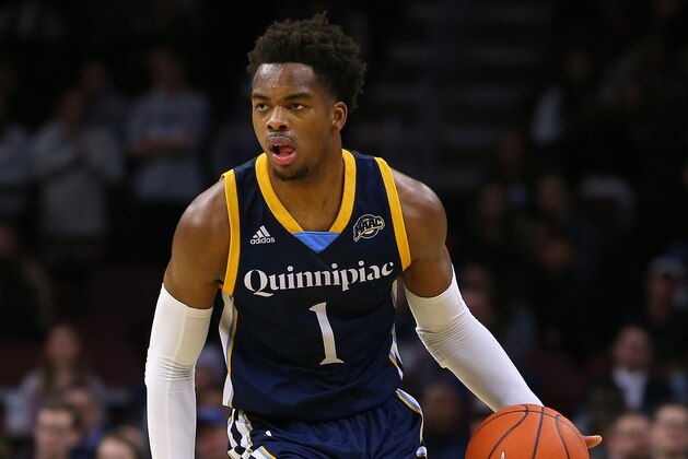 PHILADELPHIA, PA - NOVEMBER 10: Cameron Young #1 of the Quinnipiac Bobcats in action against the Villanova Wildcats during a game at Wells Fargo Center on November 10, 2018 in Philadelphia, Pennsylvania. Villanova defeated Quinnipiac 86-53. (Photo by Rich Schultz/Getty Images)