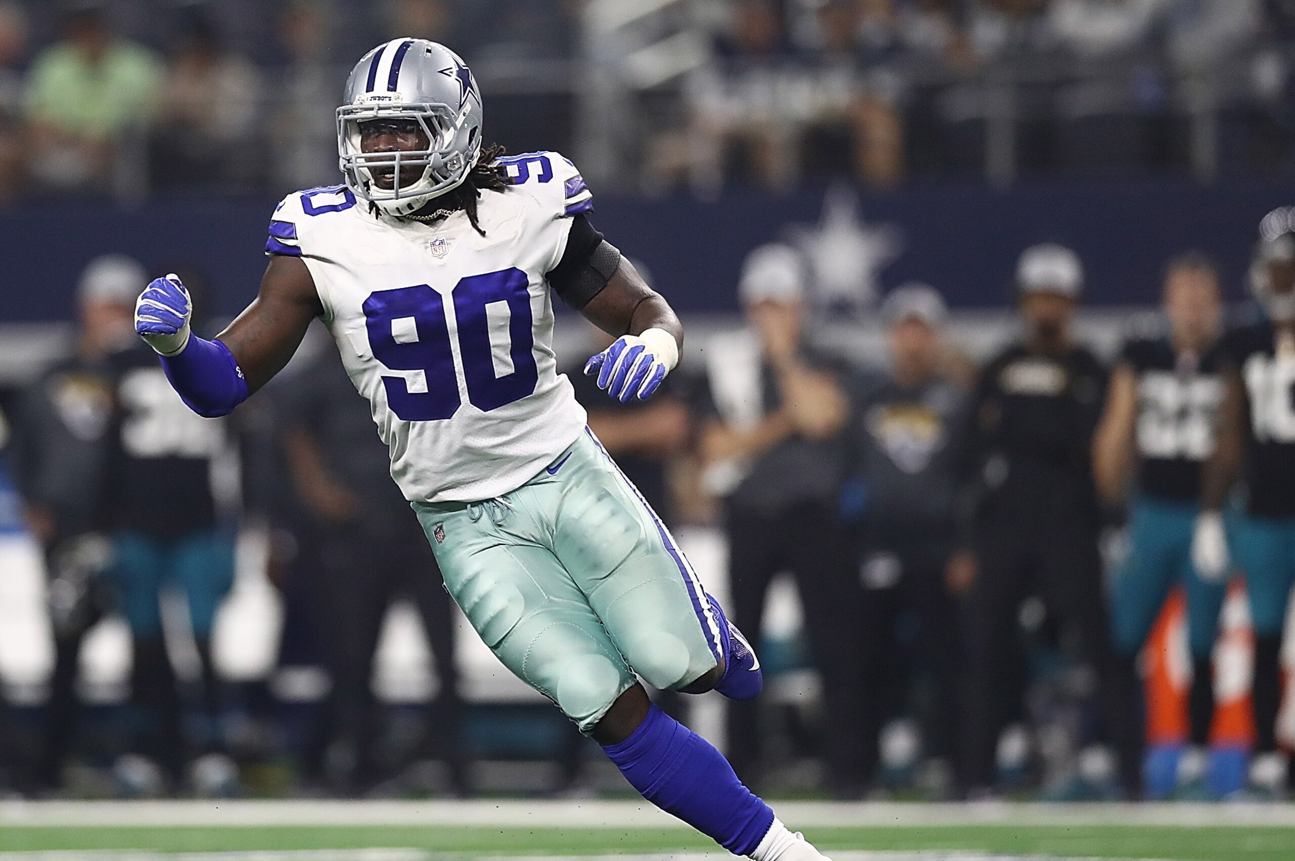ARLINGTON, TX - OCTOBER 14:  Demarcus Lawrence #90 of the Dallas Cowboys at AT&T Stadium on October 14, 2018 in Arlington, Texas.  (Photo by Ronald Martinez/Getty Images)