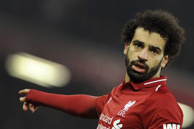 Liverpool's Mohamed Salah during the English Premier League soccer match between Liverpool and Crystal Palace at Anfield in Liverpool, England, Saturday, Jan. 19, 2019. (AP Photo/Rui Vieira)