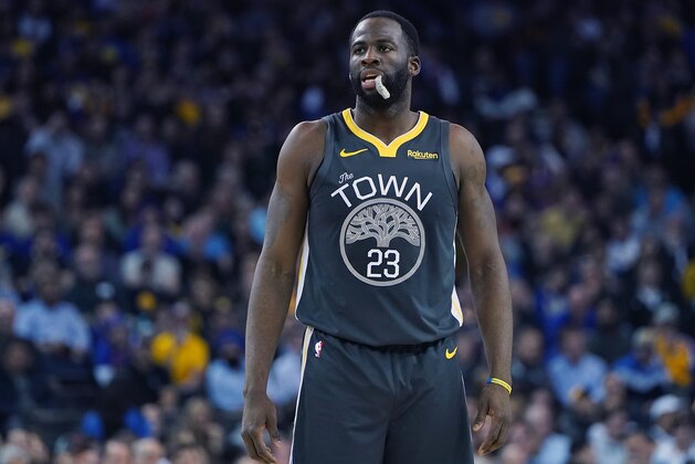 OAKLAND, CA - FEBRUARY 12:  Draymond Green #23 of the Golden State Warriors looks on against the Utah Jazz during an NBA basketball game at ORACLE Arena on February 12, 2019 in Oakland, California. NOTE TO USER: User expressly acknowledges and agrees that, by downloading and or using this photograph, User is consenting to the terms and conditions of the Getty Images License Agreement.  (Photo by Thearon W. Henderson/Getty Images)