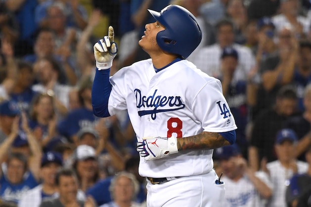 LOS ANGELES, CA - SEPTEMBER 22:  Manny Machado #8 of the Los Angeles Dodgers crosses the plate after hitting a three-run home run in the third inning against the San Diego Padres at Dodger Stadium on September 22, 2018 in Los Angeles, California.  (Photo by Jayne Kamin-Oncea/Getty Images)