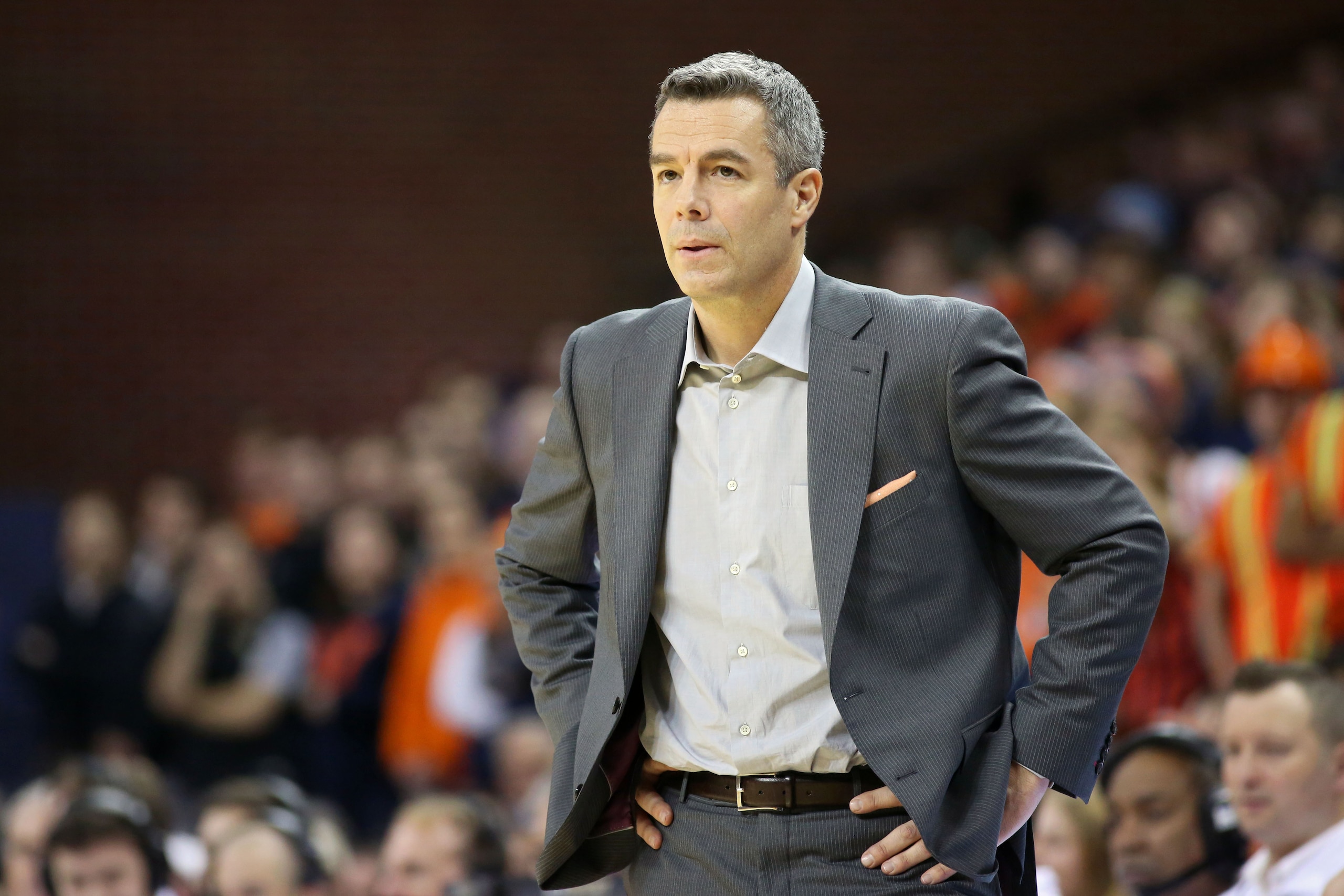 CHARLOTTESVILLE, VA - JANUARY 22: Head coach Tony Bennett of the Virginia Cavaliers watches a play in the second half during a game against the Wake Forest Demon Deacons at John Paul Jones Arena on January 22, 2019 in Charlottesville, Virginia. (Photo by Ryan M. Kelly/Getty Images)