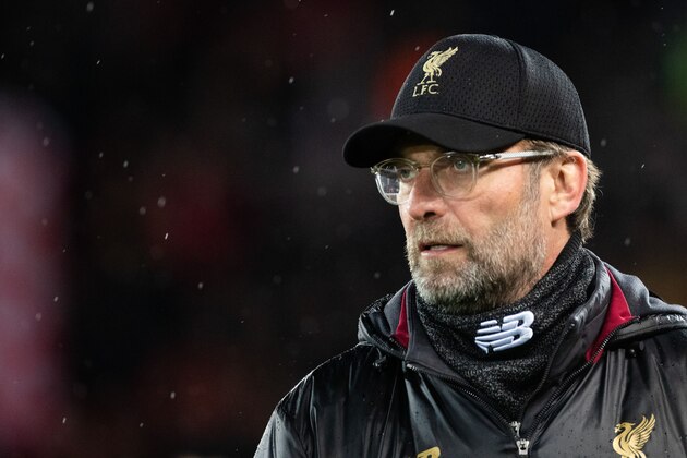 coach Jurgen Klopp of Liverpool FC  with champions sign on the boarding during the UEFA Champions League round of 16 match between Liverpool FC and Bayern Munich at Anfield on February 19, 2019 in Liverpool, United Kingdom(Photo by VI Images via Getty Images)
