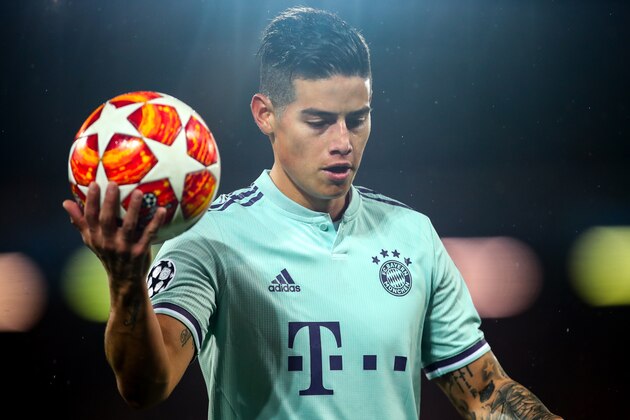 LIVERPOOL, ENGLAND - FEBRUARY 19:  James Rodriguez of Bayern Munich during the UEFA Champions League Round of 16 First Leg match between Liverpool and FC Bayern Muenchen at Anfield on February 19, 2019 in Liverpool, England. (Photo by Robbie Jay Barratt - AMA/Getty Images)
