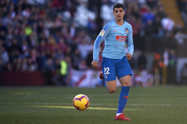 MADRID, SPAIN - FEBRUARY 16: Alvaro Morata of Atletico de Madrid in action during the La Liga match between Rayo Vallecano de Madrid and Club Atletico de Madrid at Campo de Futbol de Vallecas on February 16, 2019 in Madrid, Spain. (Photo by Quality Sport Images/Getty Images)