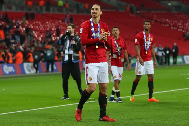 LONDON, ENGLAND - FEBRUARY 26: Zlatan Ibrahimovic of Manchester United applauds after the EFL Cup Final match between Manchester United and Southampton at Wembley Stadium on February 26, 2017 in London, England. (Photo by Catherine Ivill - AMA/Getty Images)