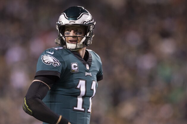 PHILADELPHIA, PA - DECEMBER 03: Carson Wentz #11 of the Philadelphia Eagles looks on against the Washington Redskins at Lincoln Financial Field on December 3, 2018 in Philadelphia, Pennsylvania. (Photo by Mitchell Leff/Getty Images)