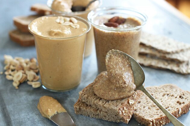 This June 22, 2015 photo shows homemade nut butters from peanut butter (on left) and almond butter in Concord, N.H. This dish is from a recipe by Sara Moulton. (AP Photo/Matthew Mead) This June 22, 2015 photo shows homemade nut butters from peanut butter (on left) and almond butter in Concord, N.H. This dish is from a recipe by Sara Moulton. (AP Photo/Matthew Mead)