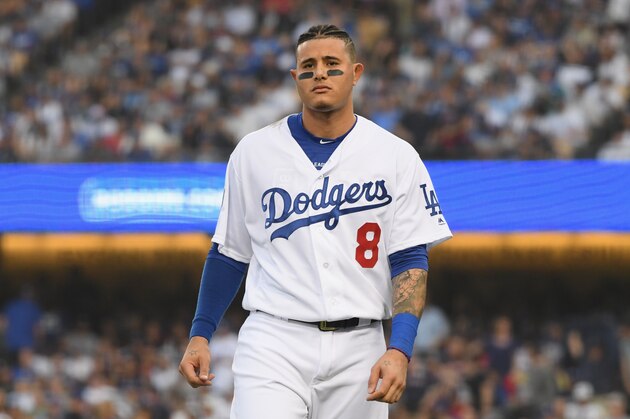 LOS ANGELES, CA - OCTOBER 28:  Manny Machado #8 of the Los Angeles Dodgers reacts to his first inning strike out against the Boston Red Sox in Game Five of the 2018 World Series at Dodger Stadium on October 28, 2018 in Los Angeles, California.  (Photo by Harry How/Getty Images)