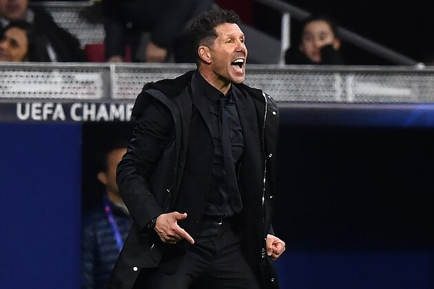 Atletico Madrid's Argentinian coach Diego Simeone reacts during the UEFA Champions League round of 16 first leg football match between Club Atletico de Madrid and Juventus FC at the Wanda Metropolitan stadium in Madrid on February 20, 2019. (Photo by GABRIEL BOUYS / AFP)        (Photo credit should read GABRIEL BOUYS/AFP/Getty Images)