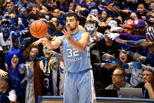 DURHAM, NC - FEBRUARY 20: Cameron Crazies and fans of the Duke Blue Devils taunt Luke Maye #32 of the North Carolina Tar Heels in the first half at Cameron Indoor Stadium on February 20, 2019 in Durham, North Carolina. (Photo by Lance King/Getty Images)