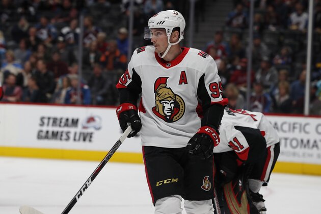 Ottawa Senators center Matt Duchene (95) in the first period of an NHL hockey game Friday, Oct. 26, 2018, in Denver. (AP Photo/David Zalubowski)