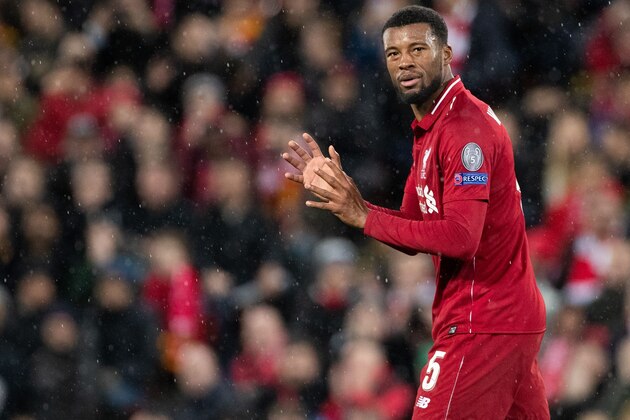 Georginio Wijnaldum of Liverpool FC during the UEFA Champions League round of 16 match between Liverpool FC and Bayern Munich at Anfield on February 19, 2019 in Liverpool, United Kingdom(Photo by VI Images via Getty Images)
