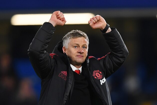 LONDON, ENGLAND - FEBRUARY 18:  Ole Gunnar Solskjaer, Interim Manager of Manchester United celebrates victory after the FA Cup Fifth Round match between Chelsea and Manchester United at Stamford Bridge on February 18, 2019 in London, United Kingdom. (Photo by Mike Hewitt/Getty Images)