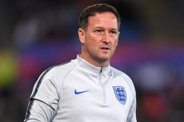 LEICESTER, ENGLAND - SEPTEMBER 11: Steve Holland, Assistant Manager of England looks on during the International Friendly match between England and Switzerland on September 11, 2018 in Leicester, United Kingdom. (Photo by Laurence Griffiths/Getty Images)
