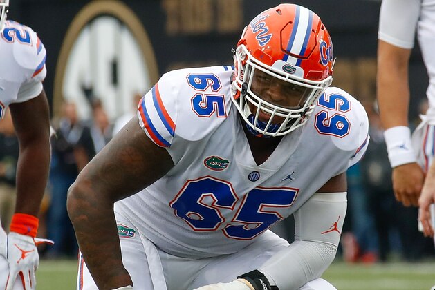 NASHVILLE, TN - OCTOBER 13:  Jawaan Taylor #65 of the Florida Gators plays against the Vanderbilt Commodores at Vanderbilt Stadium on October 13, 2018 in Nashville, Tennessee.  (Photo by Frederick Breedon/Getty Images)