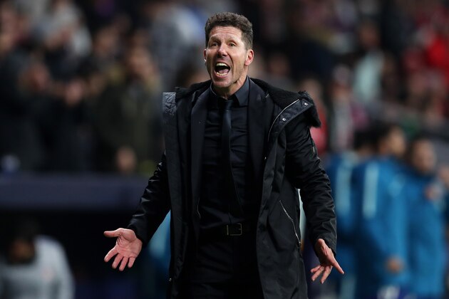 MADRID, SPAIN - FEBRUARY 20:  Diego Simeone, Manager of Atletico Madrid reacts during the UEFA Champions League Round of 16 First Leg match between Club Atletico de Madrid and Juventus at Estadio Wanda Metropolitano on February 20, 2019 in Madrid, Spain.  (Photo by Angel Martinez/Getty Images)