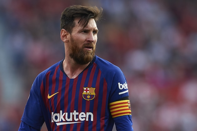 SEVILLE, SPAIN - FEBRUARY 23: Lionel Messi of FC Barcelona looks on during the La Liga match between Sevilla FC and FC Barcelona at Estadio Ramon Sanchez Pizjuan on February 23, 2019 in Seville, Spain. (Photo by Quality Sport Images/Getty Images)